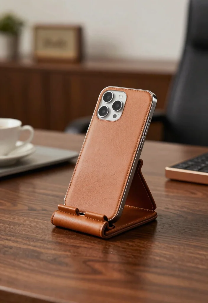 16 Mobile Stand Ideas With Functional Creative Designs - 13. Stylish Leather Stand 1