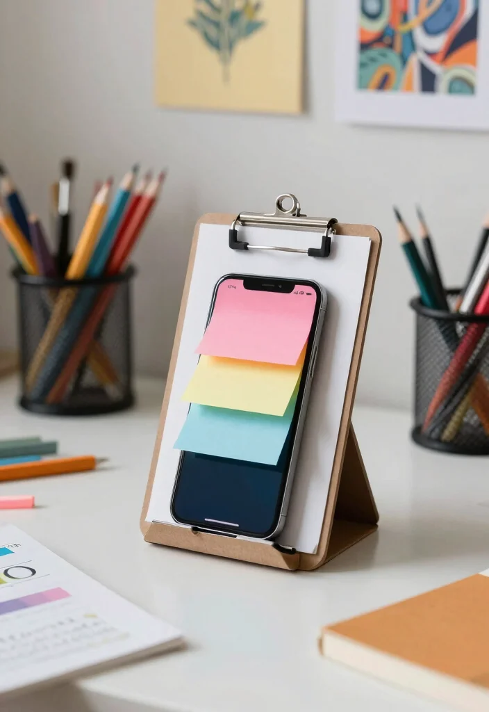 16 Mobile Stand Ideas With Functional Creative Designs - 14. Creative Clipboard Stand 1