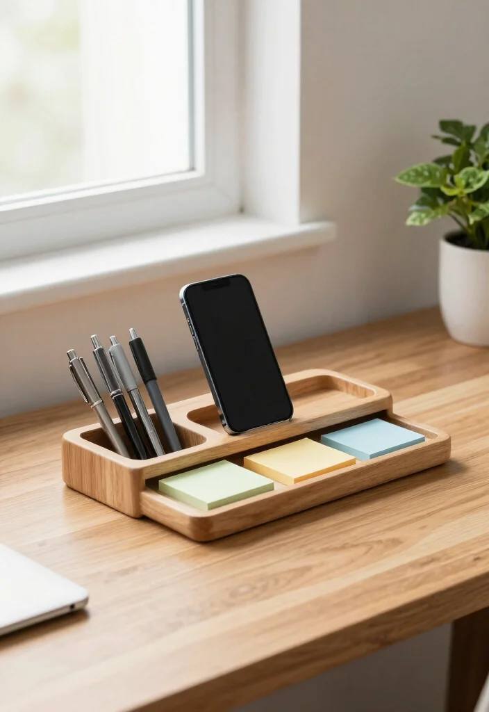 16 Mobile Stand Ideas With Functional Creative Designs - 2. Multifunctional Desk Organizer 1