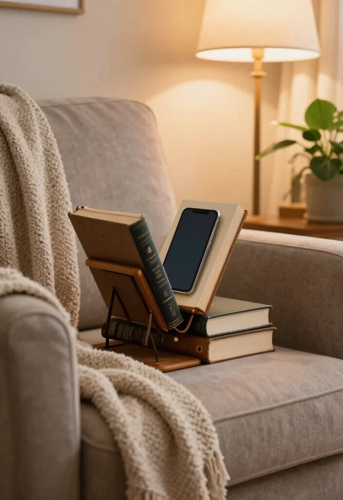 16 Mobile Stand Ideas With Functional Creative Designs - 3. Vintage Book Stand Phone Holder 1