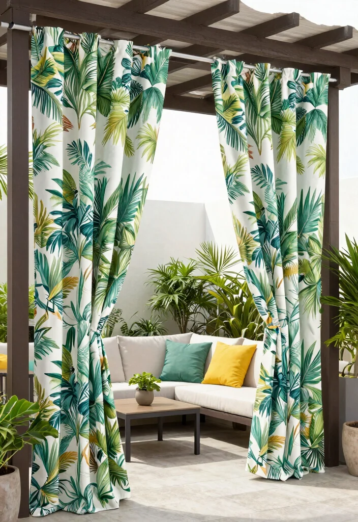16 Outdoor Patio Curtains Ideas With Breezy Elegant Vibes - 11. Faux Plant Prints 1