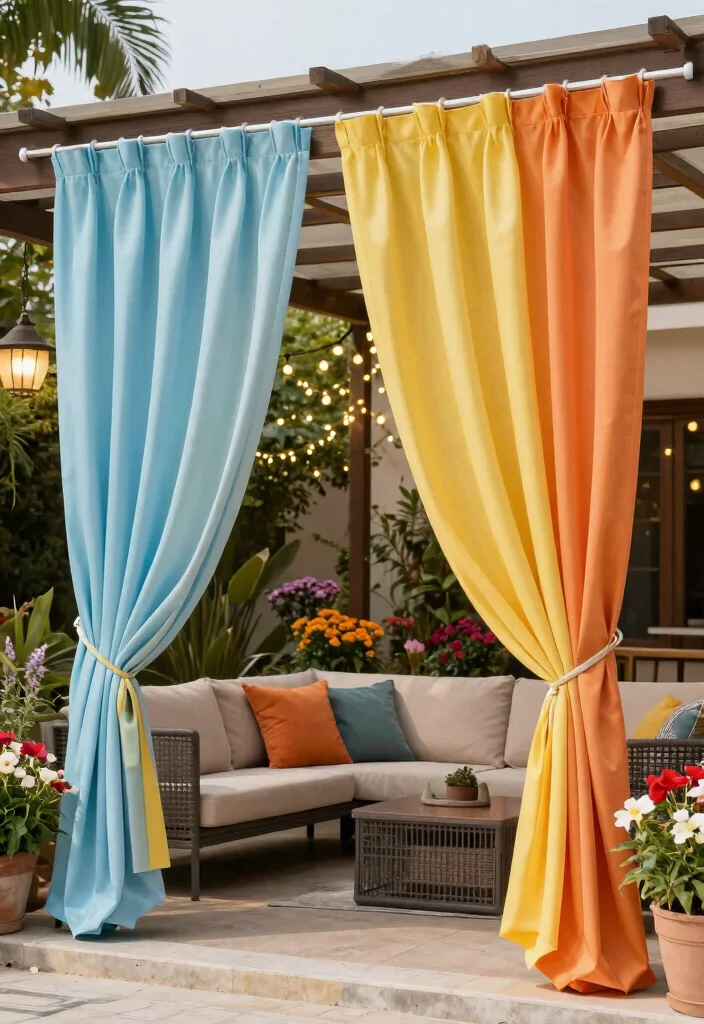 16 Outdoor Patio Curtains Ideas With Breezy Elegant Vibes - 13. Bright Solid Colors for Impact 1