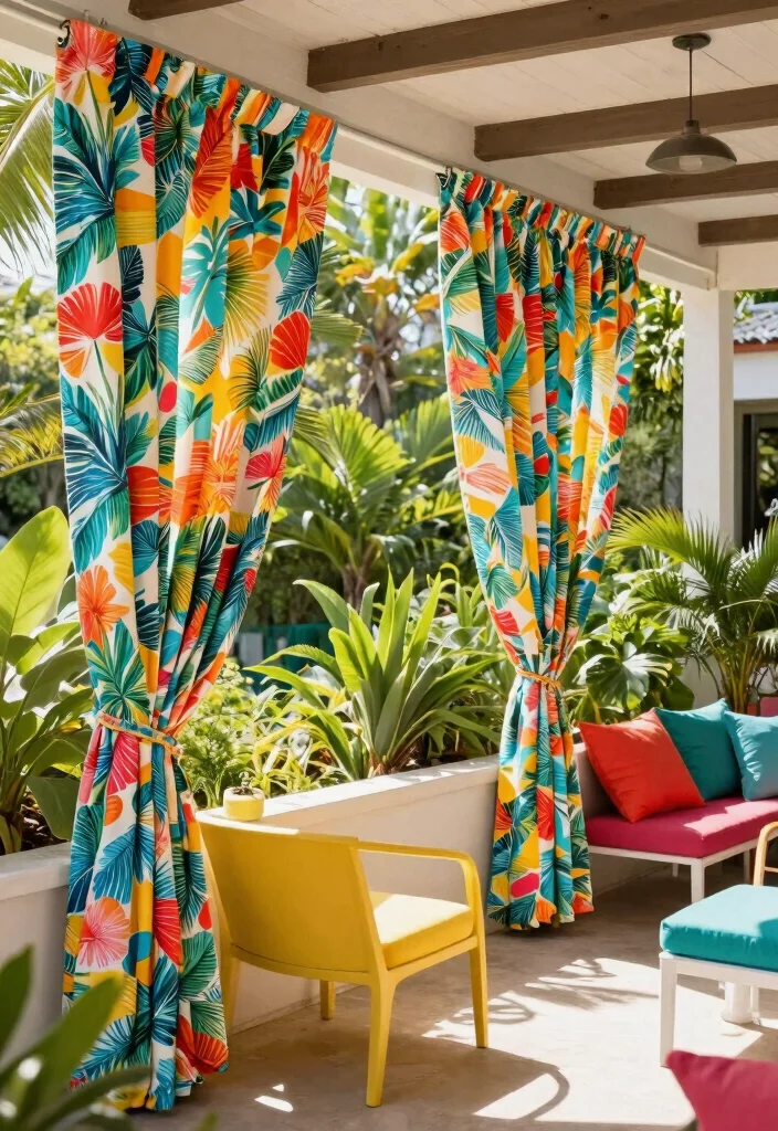 16 Outdoor Patio Curtains Ideas With Breezy Elegant Vibes - 2. Vibrant Outdoor Patterns 1