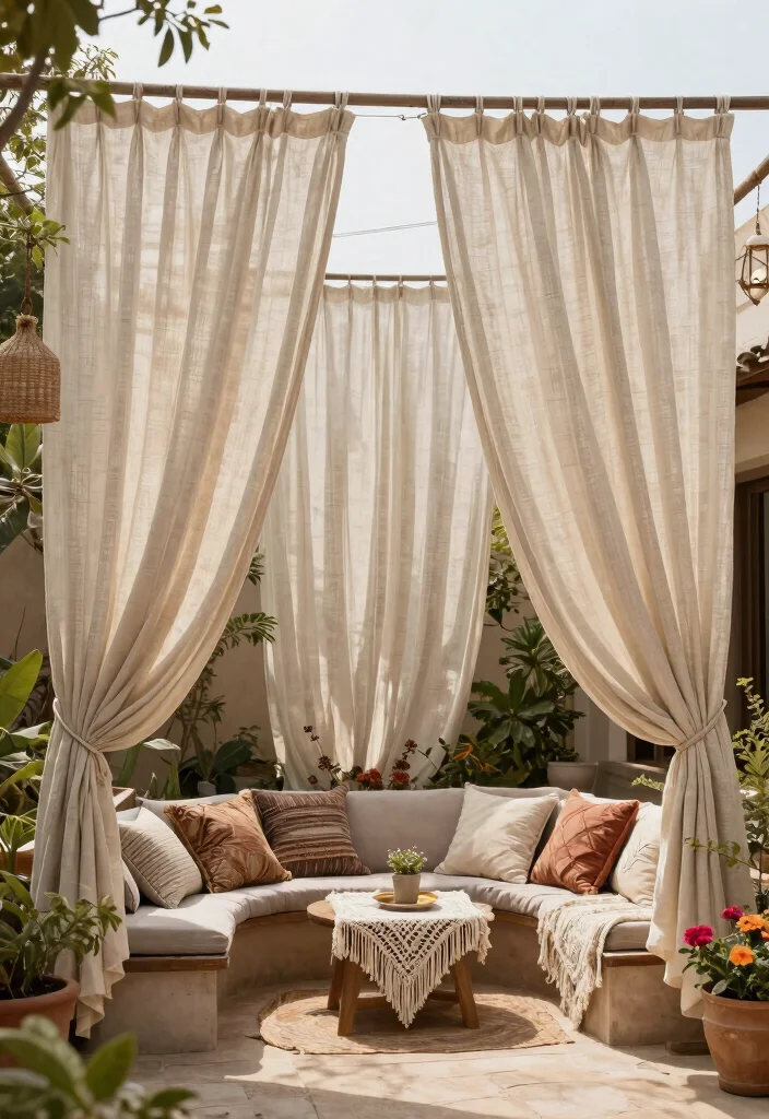 16 Outdoor Patio Curtains Ideas With Breezy Elegant Vibes - 5. Natural Dyed Cotton for a Bohemian Touch 1
