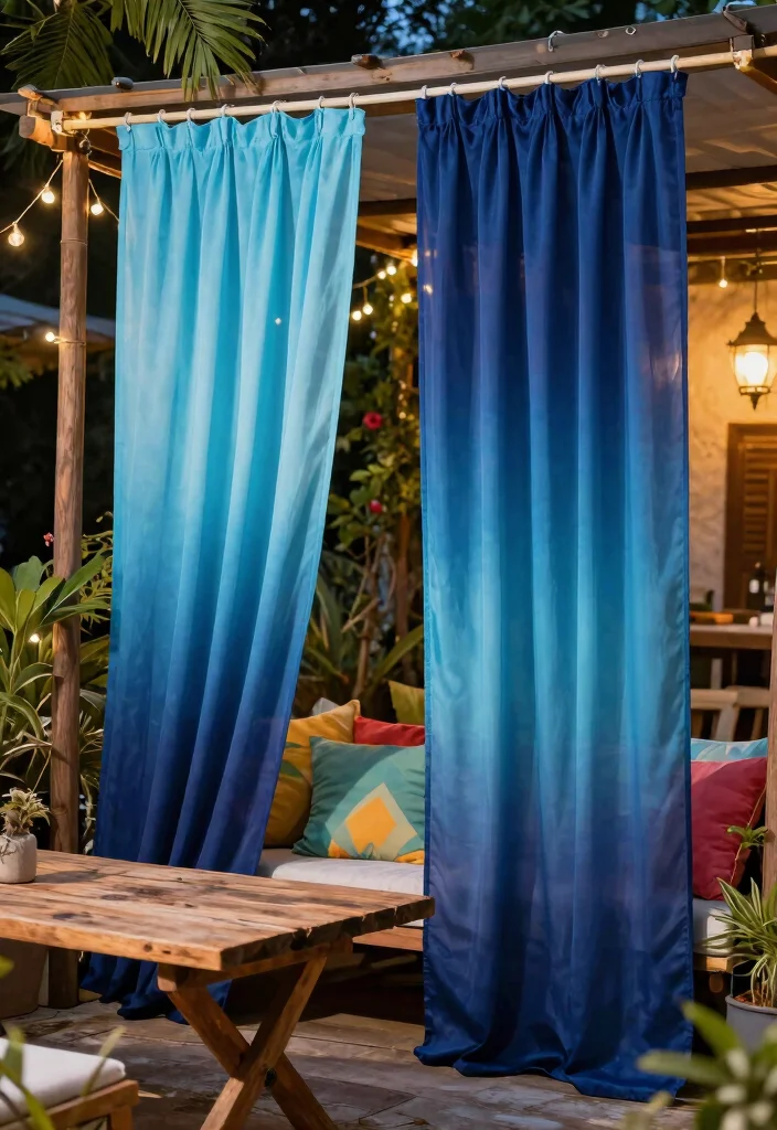 16 Outdoor Patio Curtains Ideas With Breezy Elegant Vibes - 7. Eye-Catching Ombre Shades 1