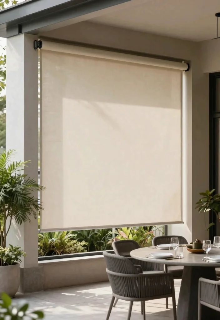16 Outdoor Patio Curtains Ideas With Breezy Elegant Vibes - 8. Functional Roller Shades 1