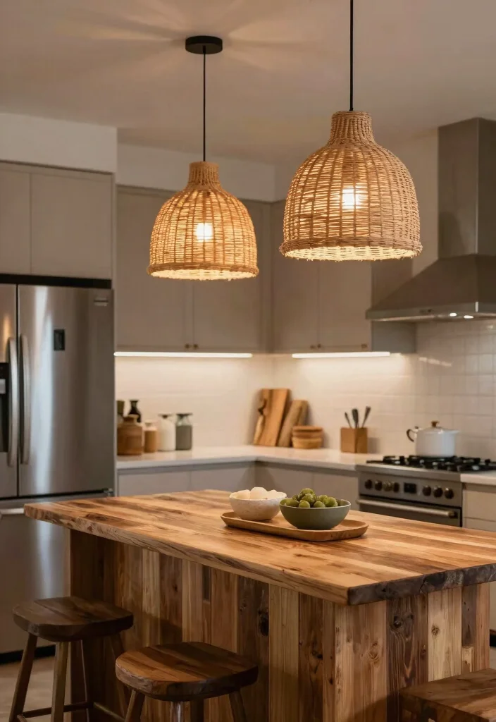 16 Rattan Pendant Light Kitchen Island Ideas With Warm Texture - 14. Sustainable Design 1