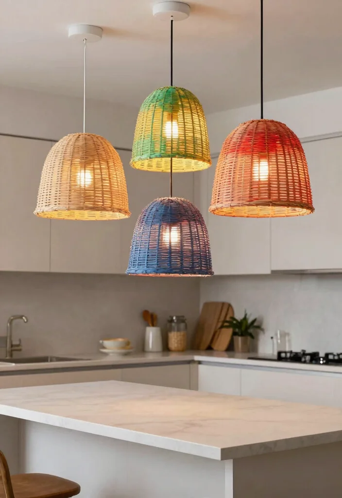 16 Rattan Pendant Light Kitchen Island Ideas With Warm Texture - 16. Bright and Bold 1
