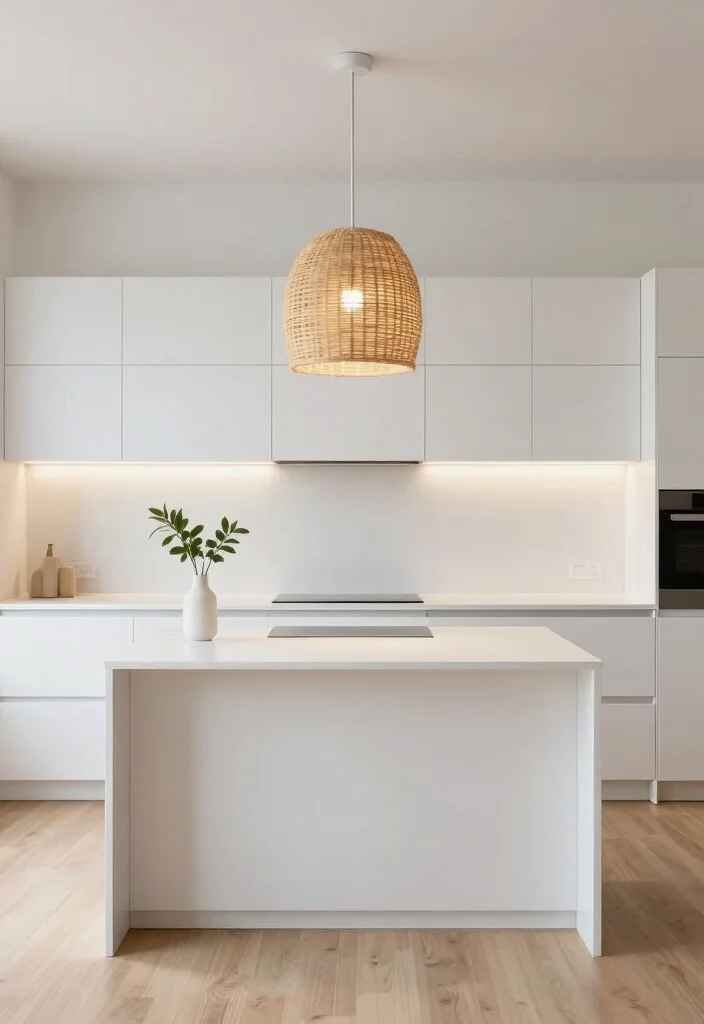 16 Rattan Pendant Light Kitchen Island Ideas With Warm Texture - 2. Minimalist Chic 1