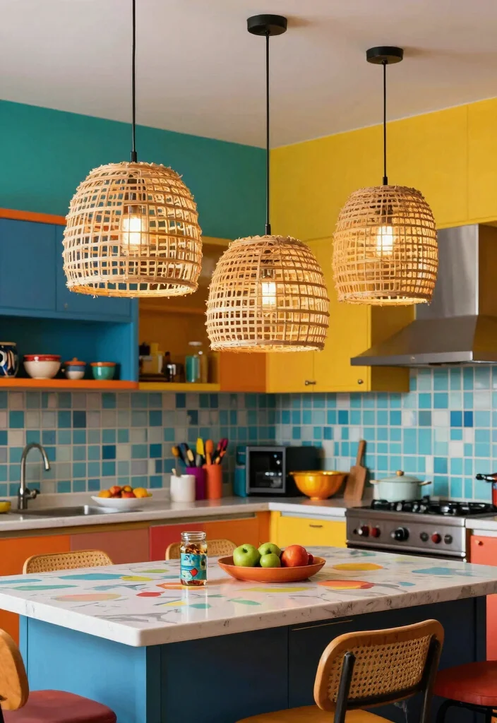 16 Rattan Pendant Light Kitchen Island Ideas With Warm Texture - 6. Artistic Flair 1