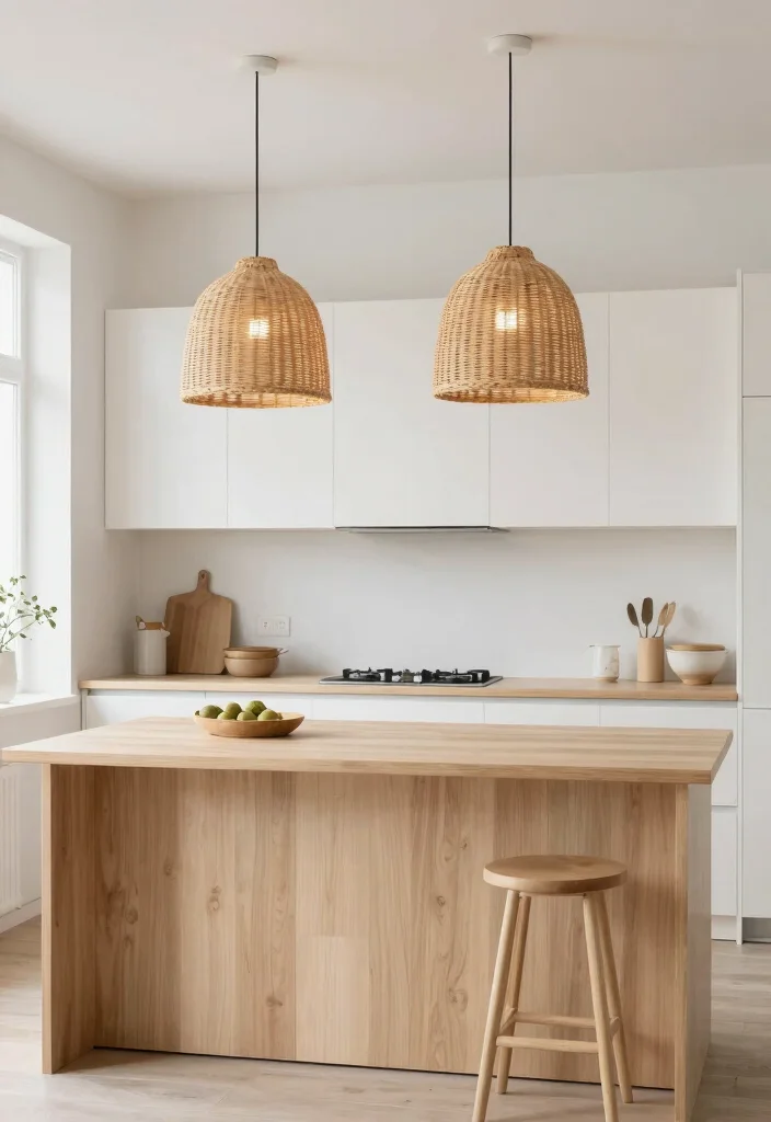 16 Rattan Pendant Light Kitchen Island Ideas With Warm Texture - 7. Scandinavian Simplicity 1