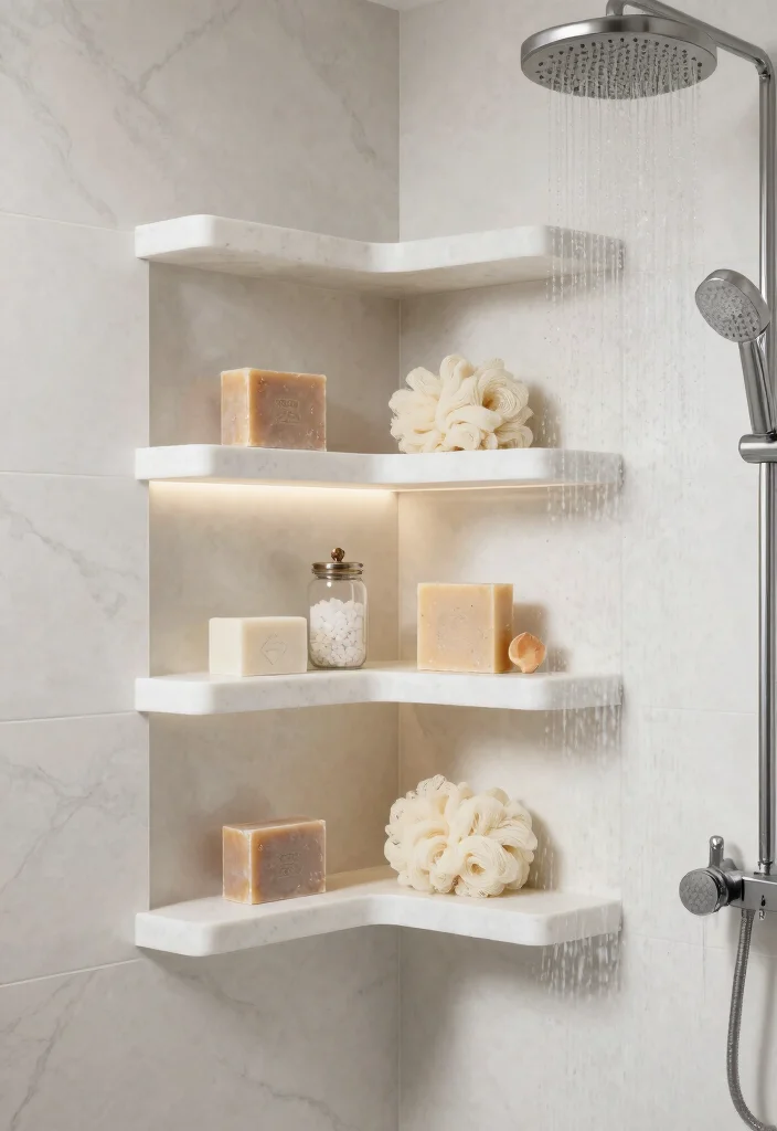 16 Shower Shelf Ideas Built-Ins With Sleek Storage - 1. Corner Nook Shelving 1