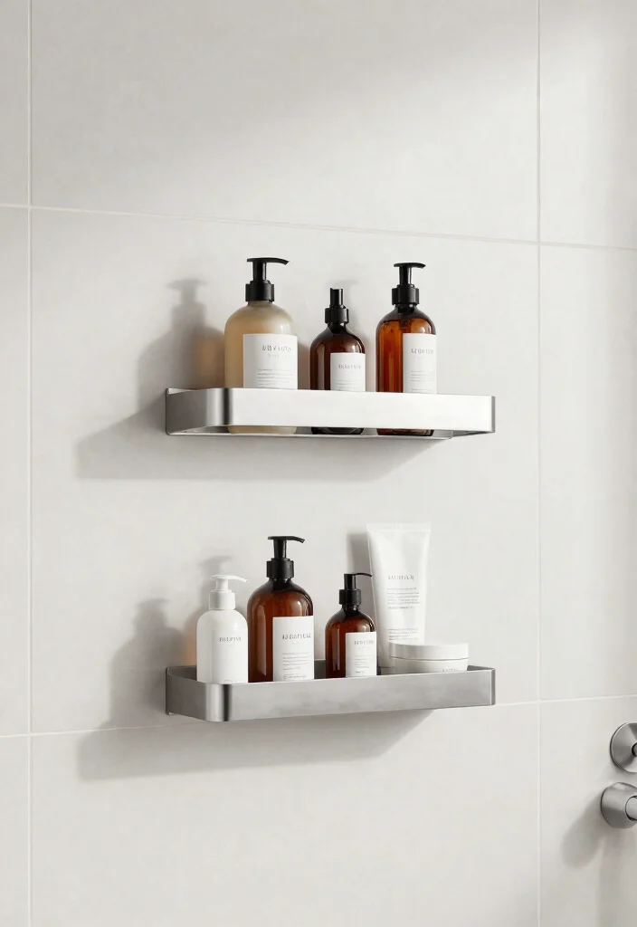 16 Shower Shelf Ideas Built-Ins With Sleek Storage - 15. Minimalistic Product Holders 1