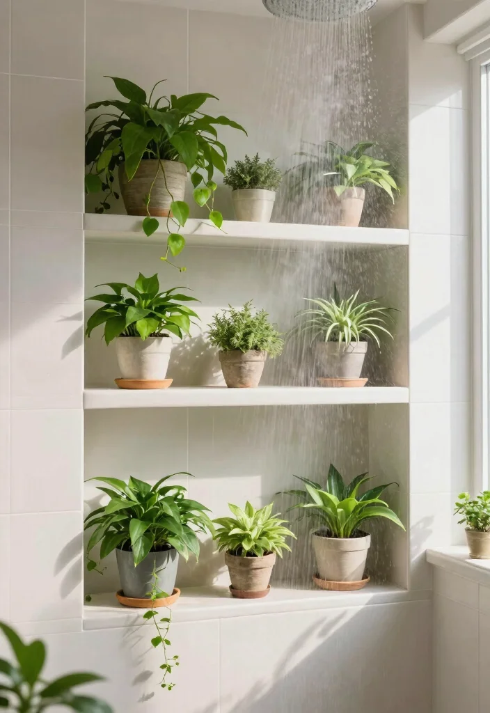 16 Shower Shelf Ideas Built-Ins With Sleek Storage - 16. Shower Shelf Plants 1