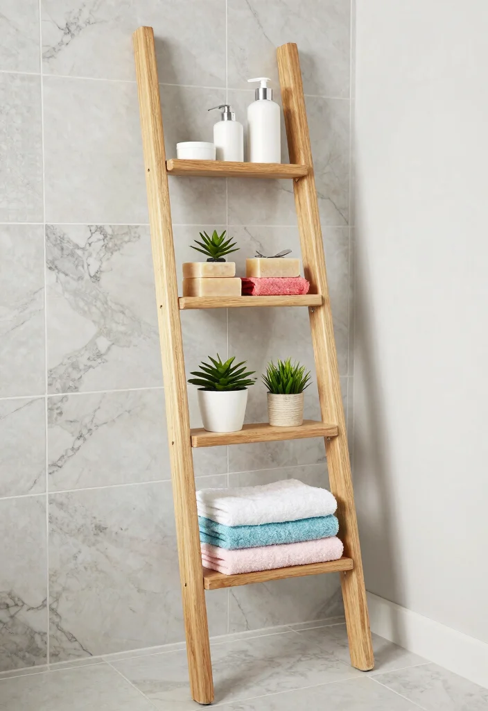 16 Shower Shelf Ideas Built-Ins With Sleek Storage - 6. Ladder Shelving 1
