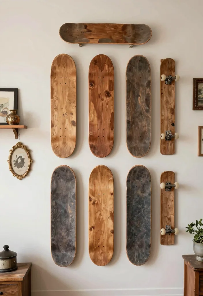 16 Skate Board Deck Wall Art Ideas With Cool Urban Edge - 13. Upcycled Frames and Accessories 1