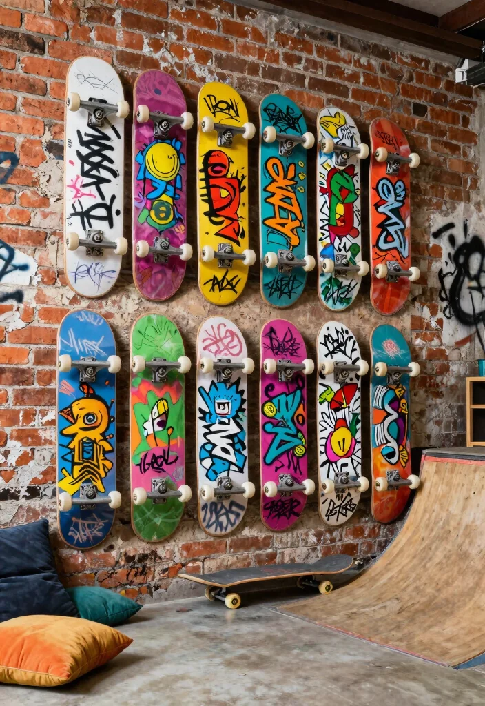 16 Skate Board Deck Wall Art Ideas With Cool Urban Edge - 3. Urban Graffiti Accents 1