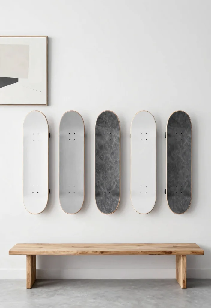 16 Skate Board Deck Wall Art Ideas With Cool Urban Edge - 7. Minimalist Display 1