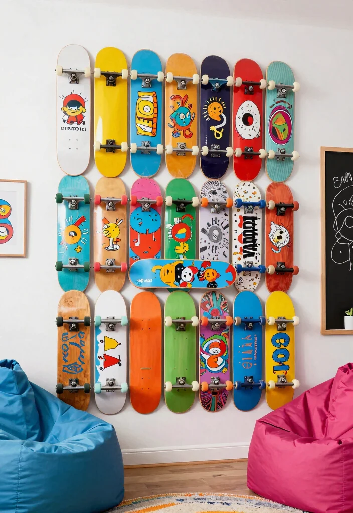 16 Skate Board Deck Wall Art Ideas With Cool Urban Edge - 8. Colorful Cluster 1