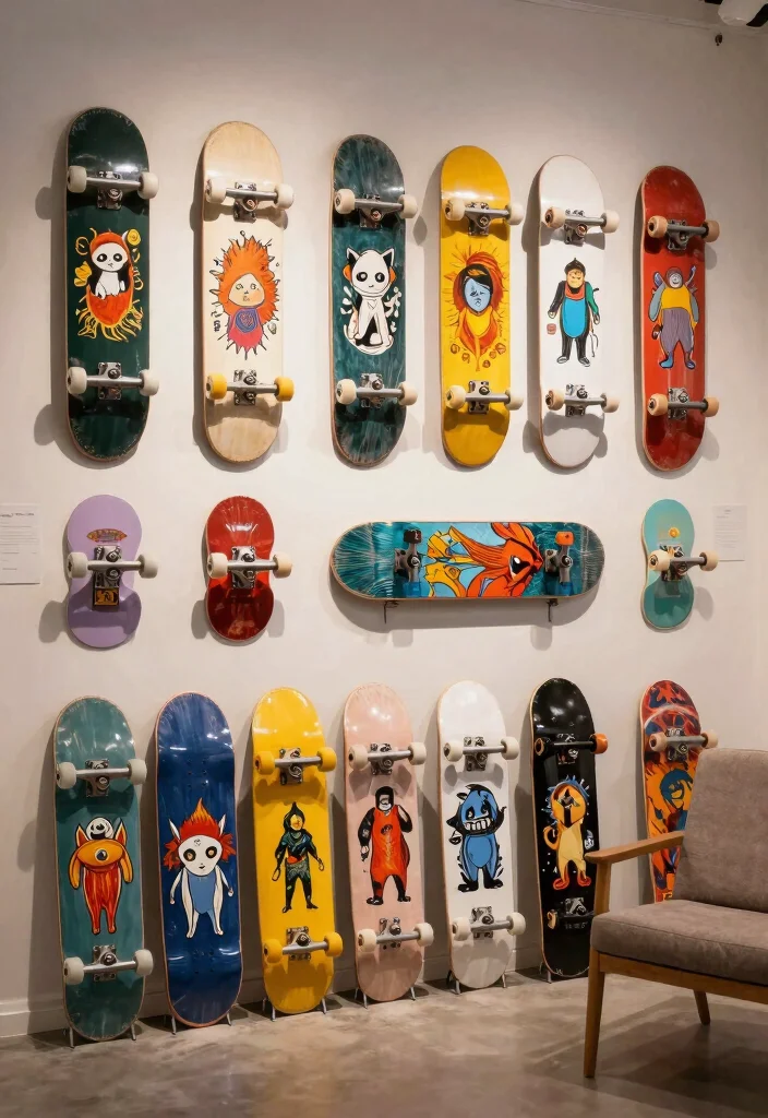 16 Skate Board Deck Wall Art Ideas With Cool Urban Edge - 9. Artistic Showpieces 1