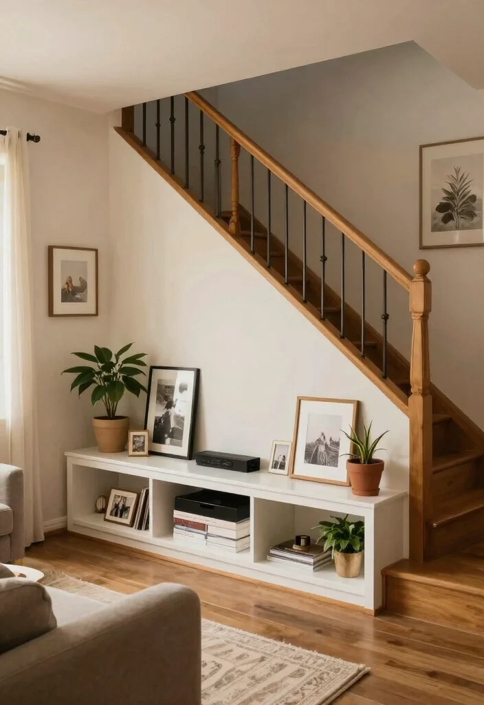 16 TV Unit Below Staircase Ideas That Maximize Space - 15. Personal Touches and Art 1