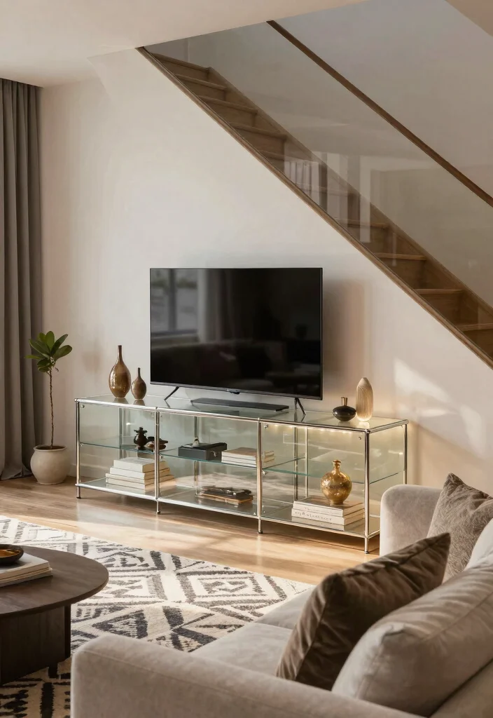 16 TV Unit Below Staircase Ideas That Maximize Space - 4. Elegant Glass Cabinets 1