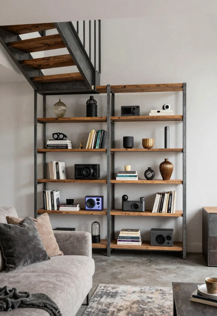 16 TV Unit Below Staircase Ideas That Maximize Space - 6. Industrial Style Shelving 1