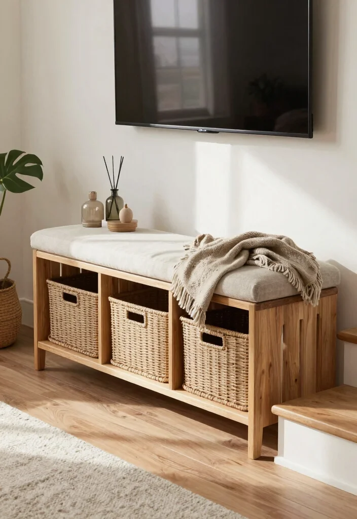 16 TV Unit Below Staircase Ideas That Maximize Space - 7. Multifunctional Storage Bench 1