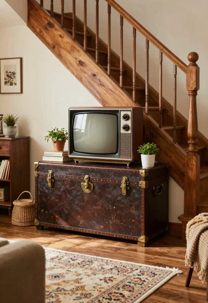 16 TV Unit Below Staircase Ideas That Maximize Space - 9. Vintage or Antique Finds 1