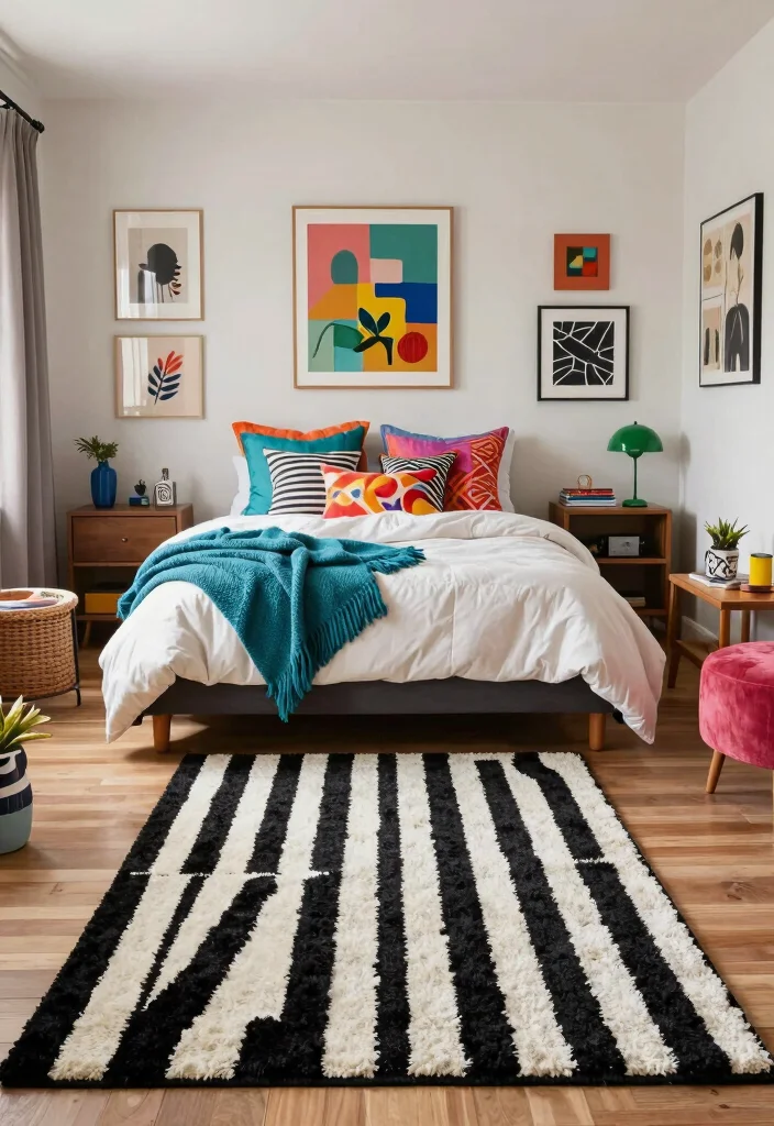 17 Black and White Rug Bedroom Ideas With Bold Contrast - 13. Eclectic Mix and Match 1