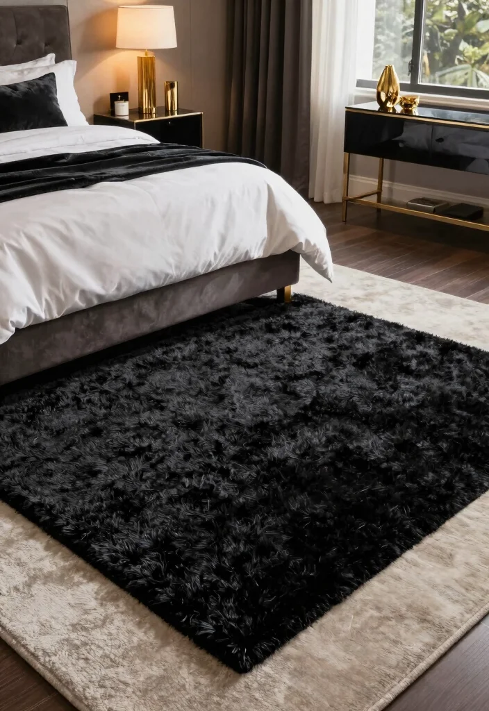 17 Black and White Rug Bedroom Ideas With Bold Contrast - 14. Luxurious Layering 1