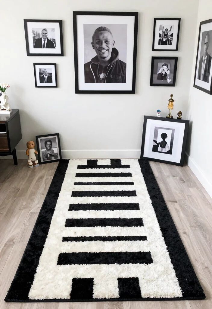17 Black and White Rug Bedroom Ideas With Bold Contrast - 17. Personalized Touches 1