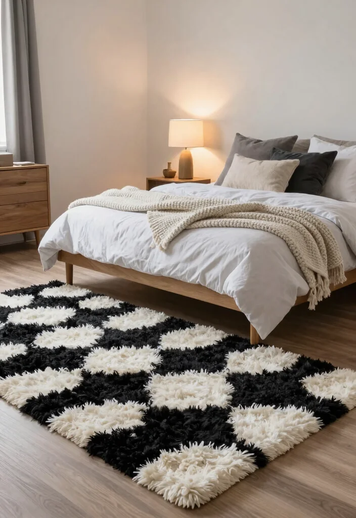 17 Black and White Rug Bedroom Ideas With Bold Contrast - 4. Cozy Textures for Warmth 1
