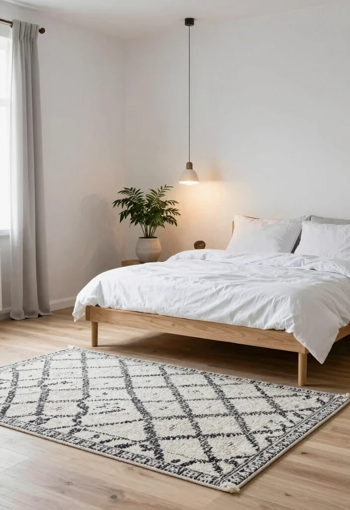 17 Black and White Rug Bedroom Ideas With Bold Contrast - 8. Scandinavian Simplicity 1