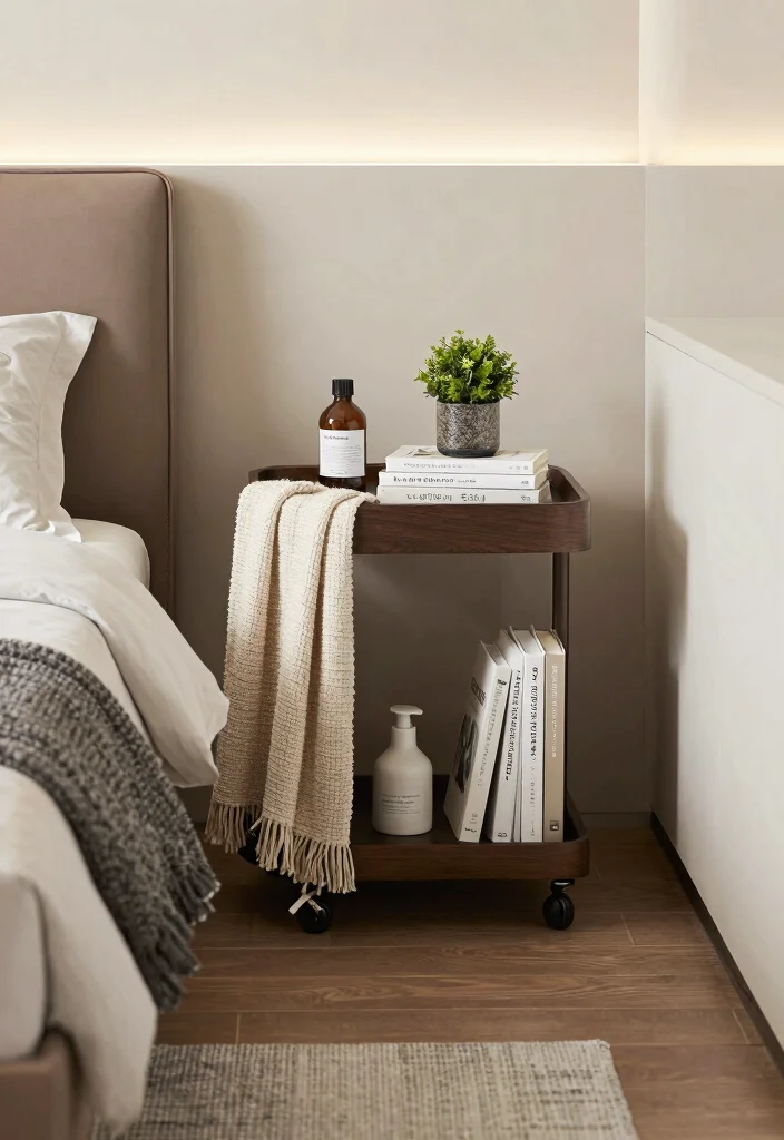 17 Narrow Nightstand Ideas That Fit Tiny Spaces - 10. Bedside Cart 1