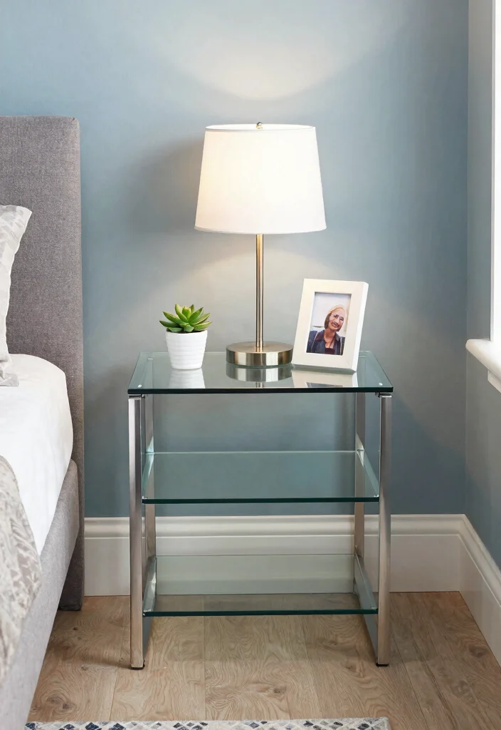 17 Narrow Nightstand Ideas That Fit Tiny Spaces - 13. Glass Top Nightstand 1