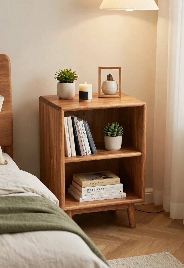 17 Narrow Nightstand Ideas That Fit Tiny Spaces - 16. Nightstand with Open Shelving 1