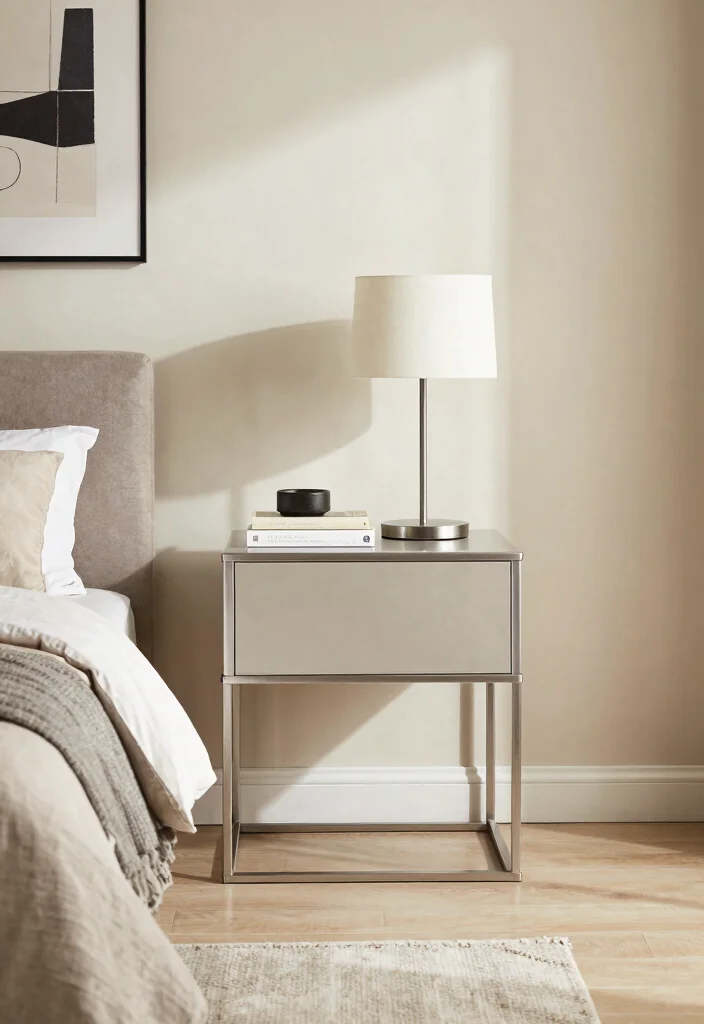 17 Narrow Nightstand Ideas That Fit Tiny Spaces - 8. Minimalist Metal Frame Nightstand 1