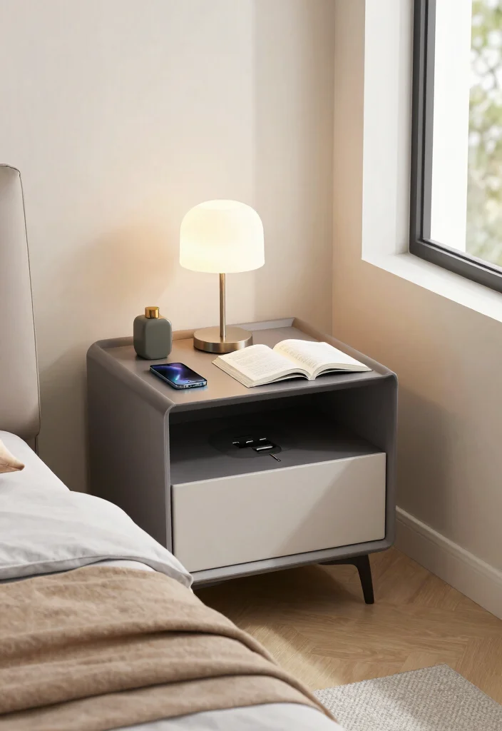 17 Narrow Nightstand Ideas That Fit Tiny Spaces - 9. Nightstand with Built-In USB Ports 1
