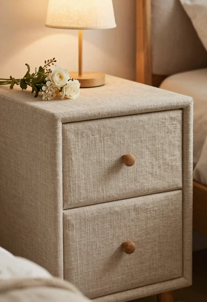 17 Refinished Nightstand Ideas With Stunning Makeovers - 10. Textured Fabric Accents 1