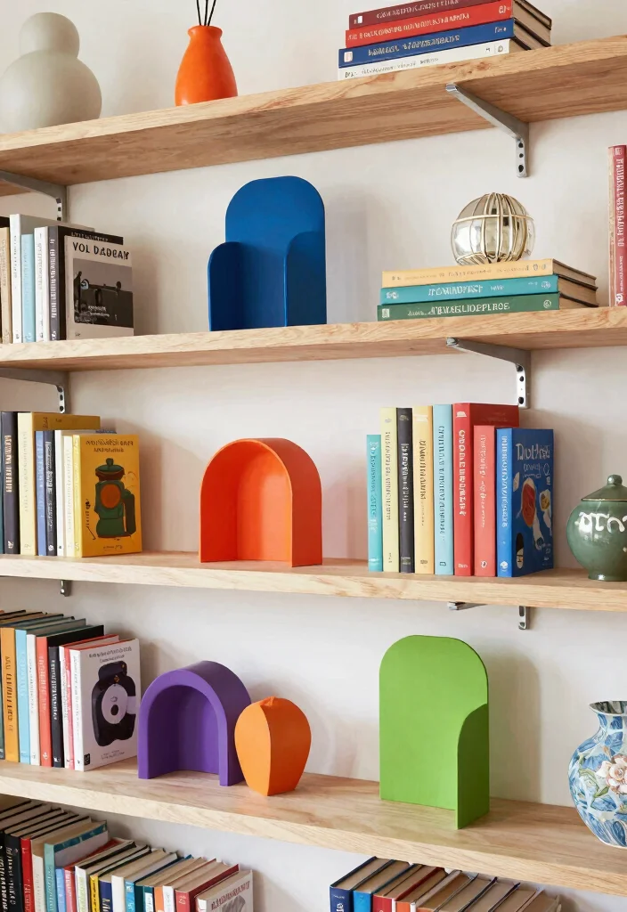 18 Bookshelf Design Wall Small Spaces Ideas That Save Room - 16. Colorful Bookends with Open Shelving 1