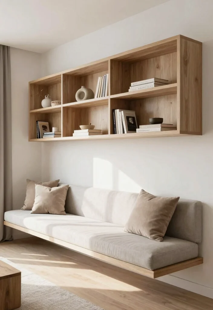 18 Bookshelf Design Wall Small Spaces Ideas That Save Room - 18. Floating Bench with Shelving 1