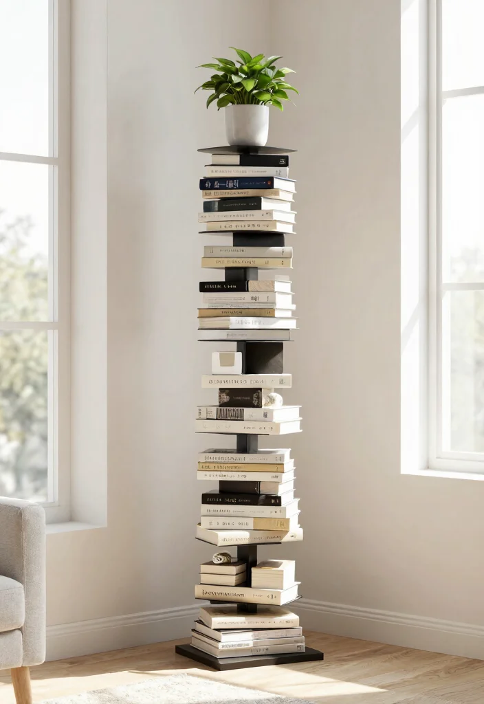 18 Bookshelf Design Wall Small Spaces Ideas That Save Room - 2. Vertical Book Tower 1