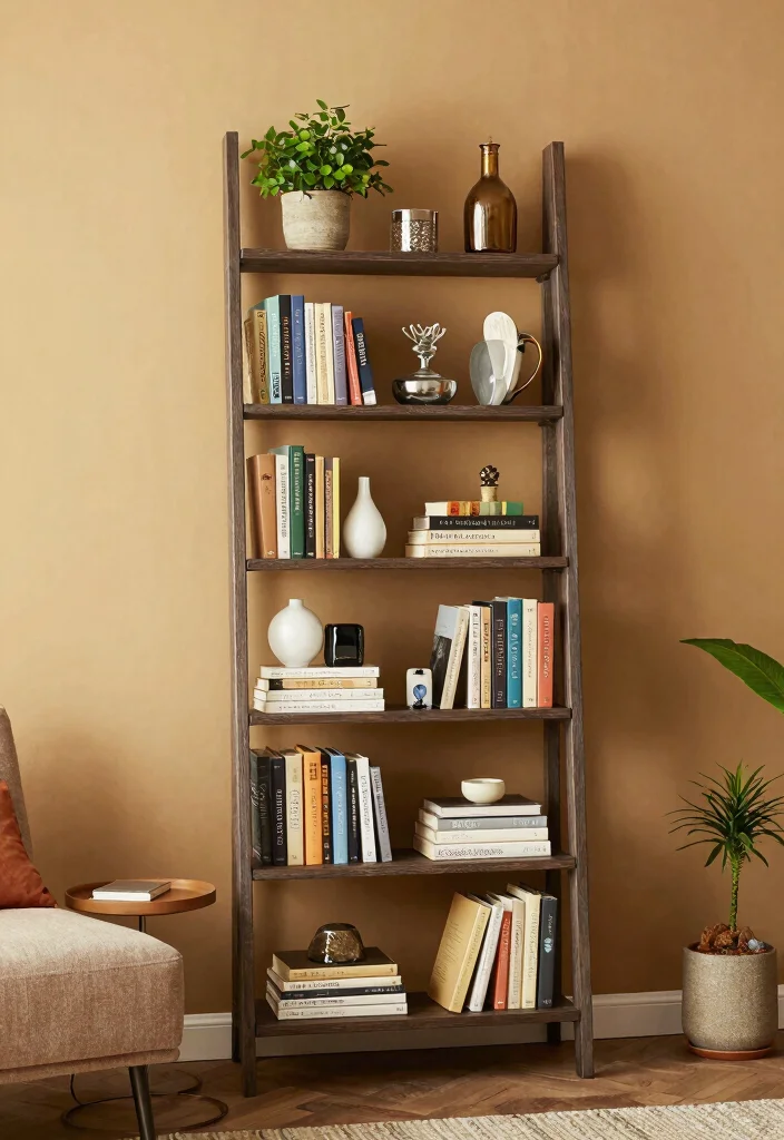 18 Bookshelf Design Wall Small Spaces Ideas That Save Room - 4. Ladder-Style Bookshelf 1