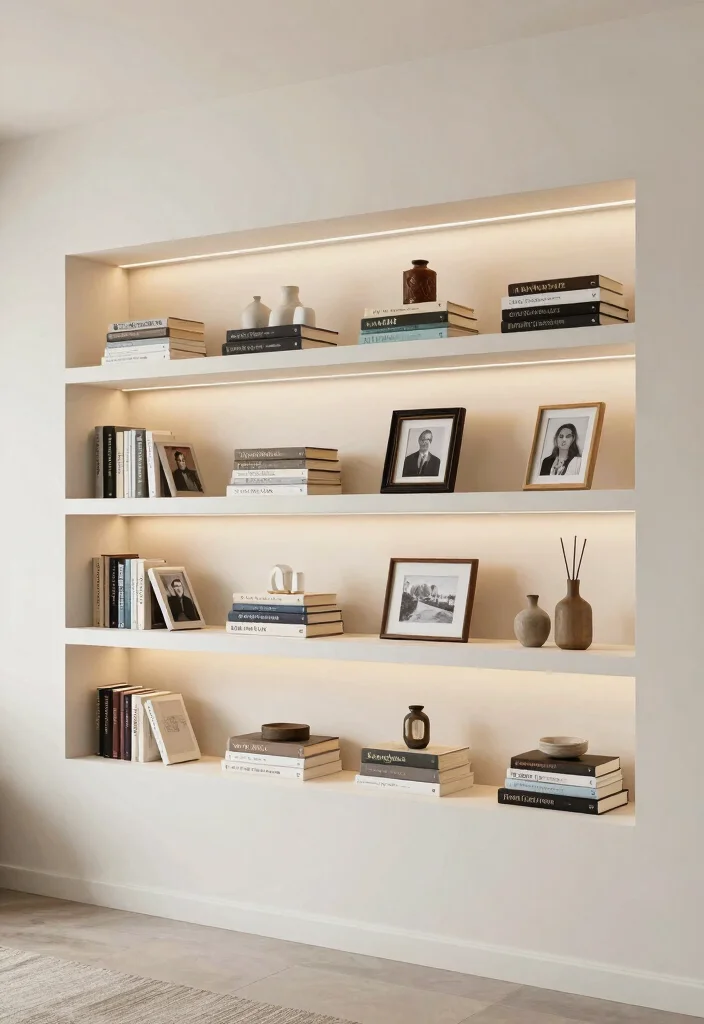 18 Bookshelf Design Wall Small Spaces Ideas That Save Room - 6. Recessed Wall Shelves 1