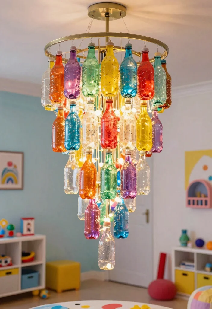 18 Plastic Bottle Chandelier Ideas With Creative DIY Glow - 6. Colorful Rainbow Cascade 1