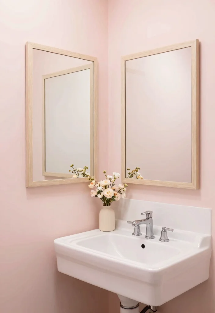 18 Two Mirrors One Sink in Bathroom Ideas With Stylish Balance - 11. Soft Pastel Paradise 1