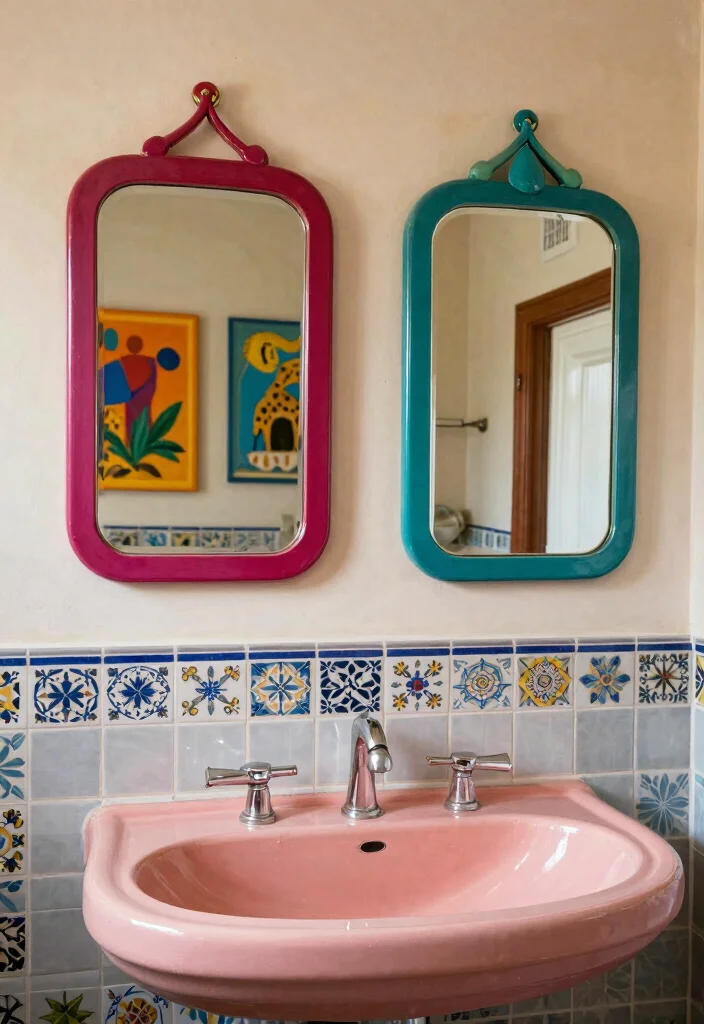 18 Two Mirrors One Sink in Bathroom Ideas With Stylish Balance - 15. Artistic Expressions 1