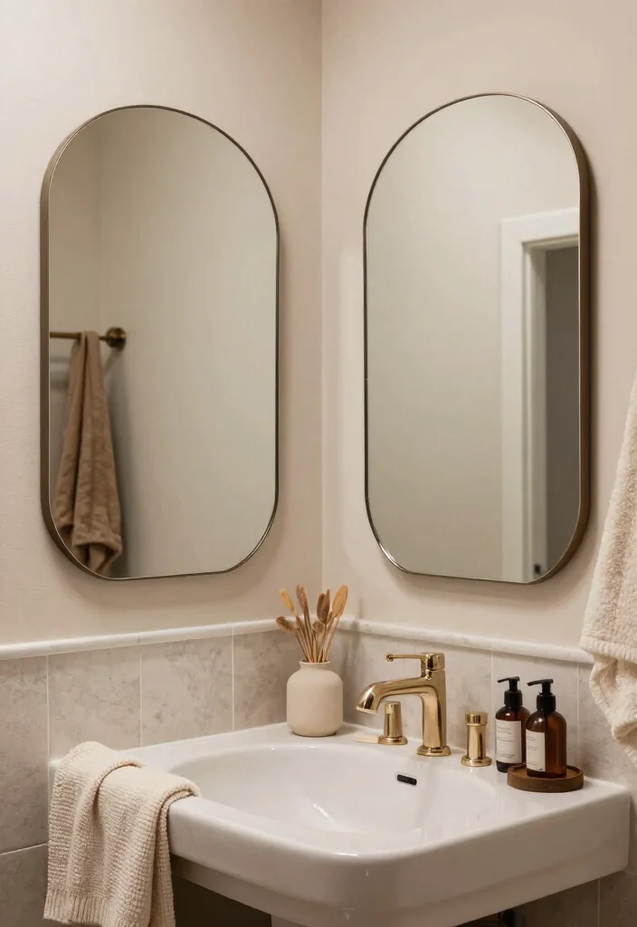 18 Two Mirrors One Sink in Bathroom Ideas With Stylish Balance - 17. Soft Textures and Layers 1