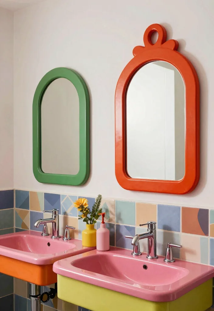 18 Two Mirrors One Sink in Bathroom Ideas With Stylish Balance - 3. Bold & Colorful 1